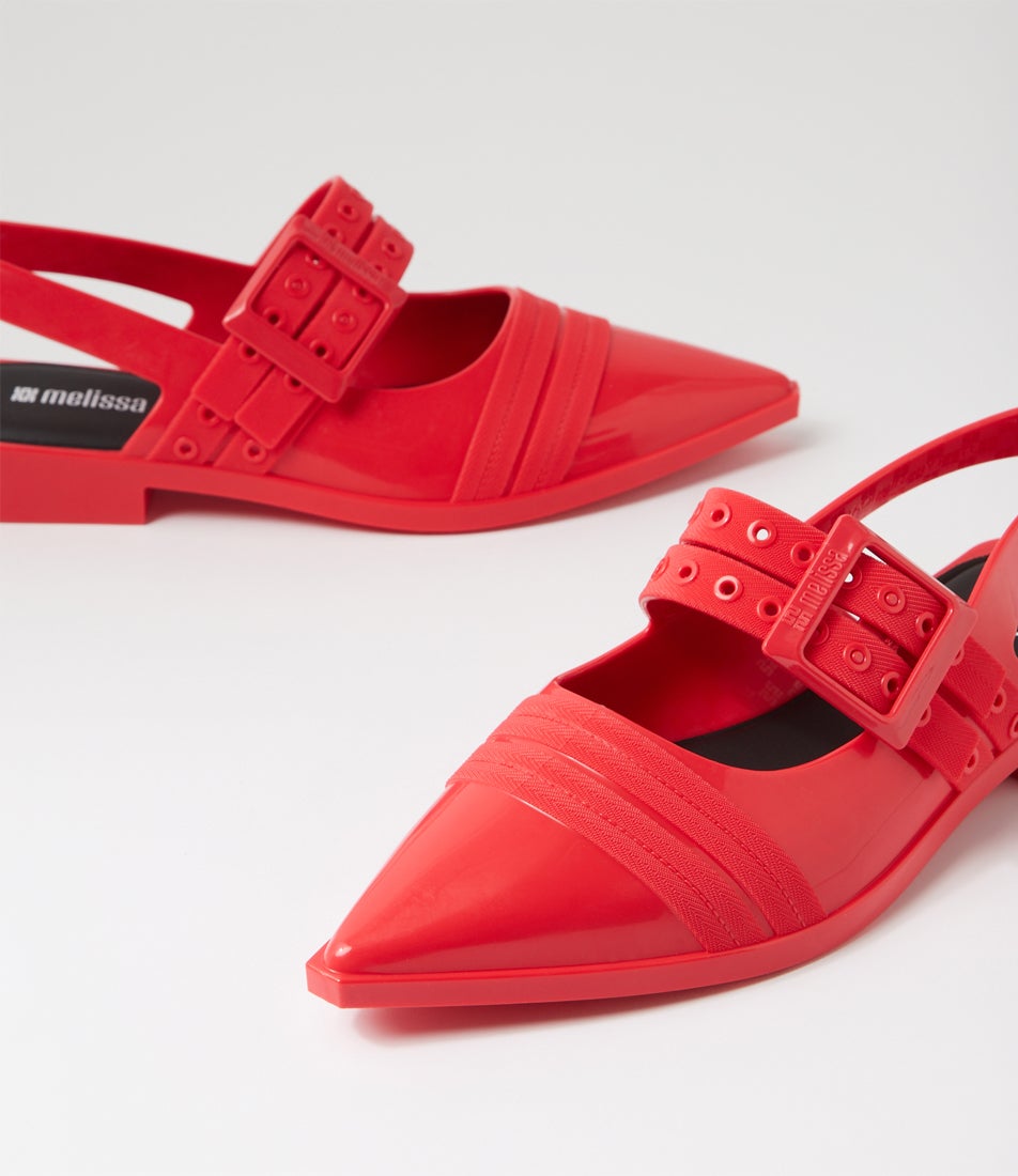 Ladylike Ad Red Black Pvc Flat Shoes