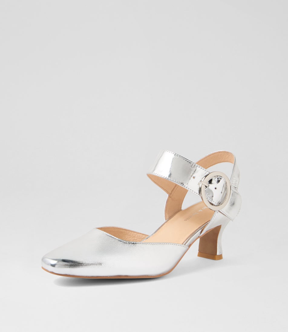 Caris Silver Foil Leather Mary Jane Heels