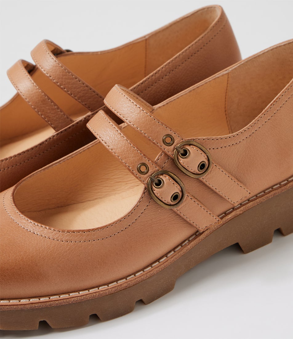 Dabbie Dark Tan Light Choc Leather Flat Shoes