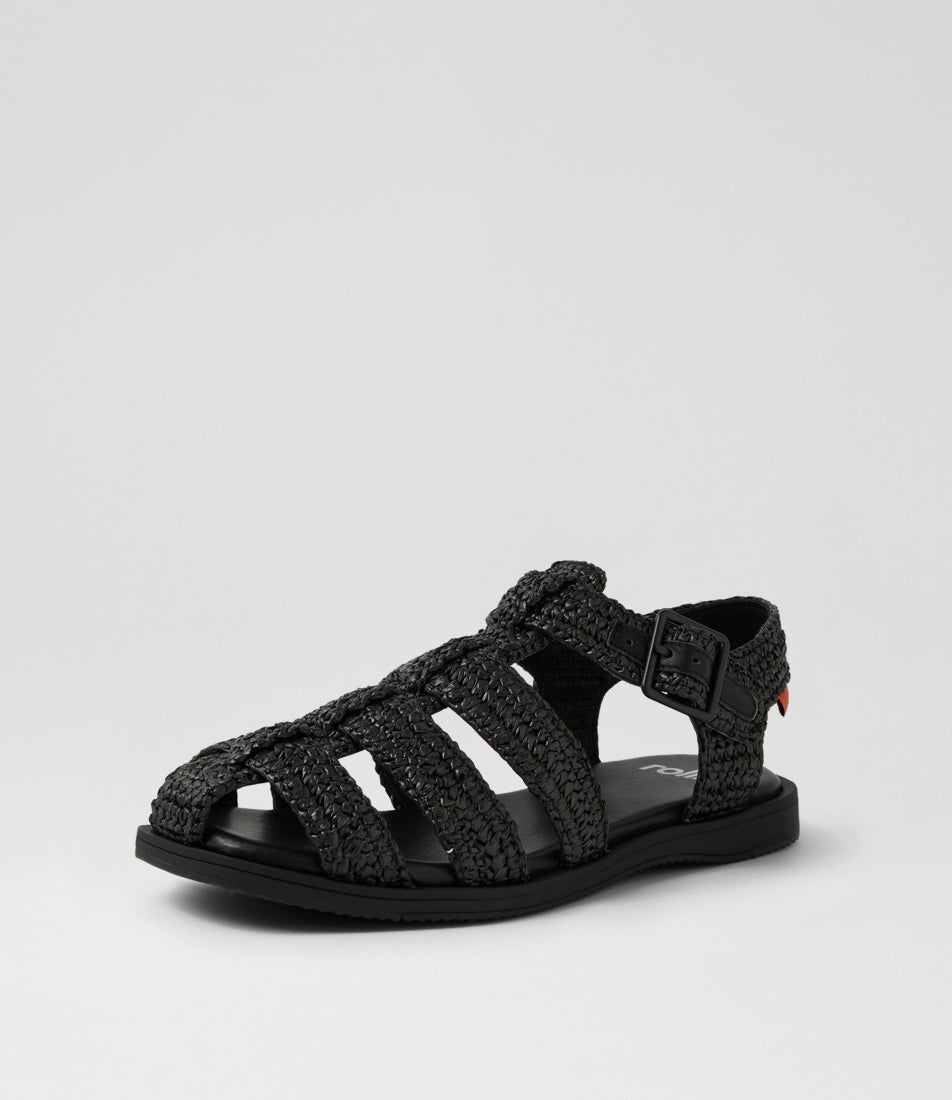 Sandal Fisherman Weave Black Raffia Sandals