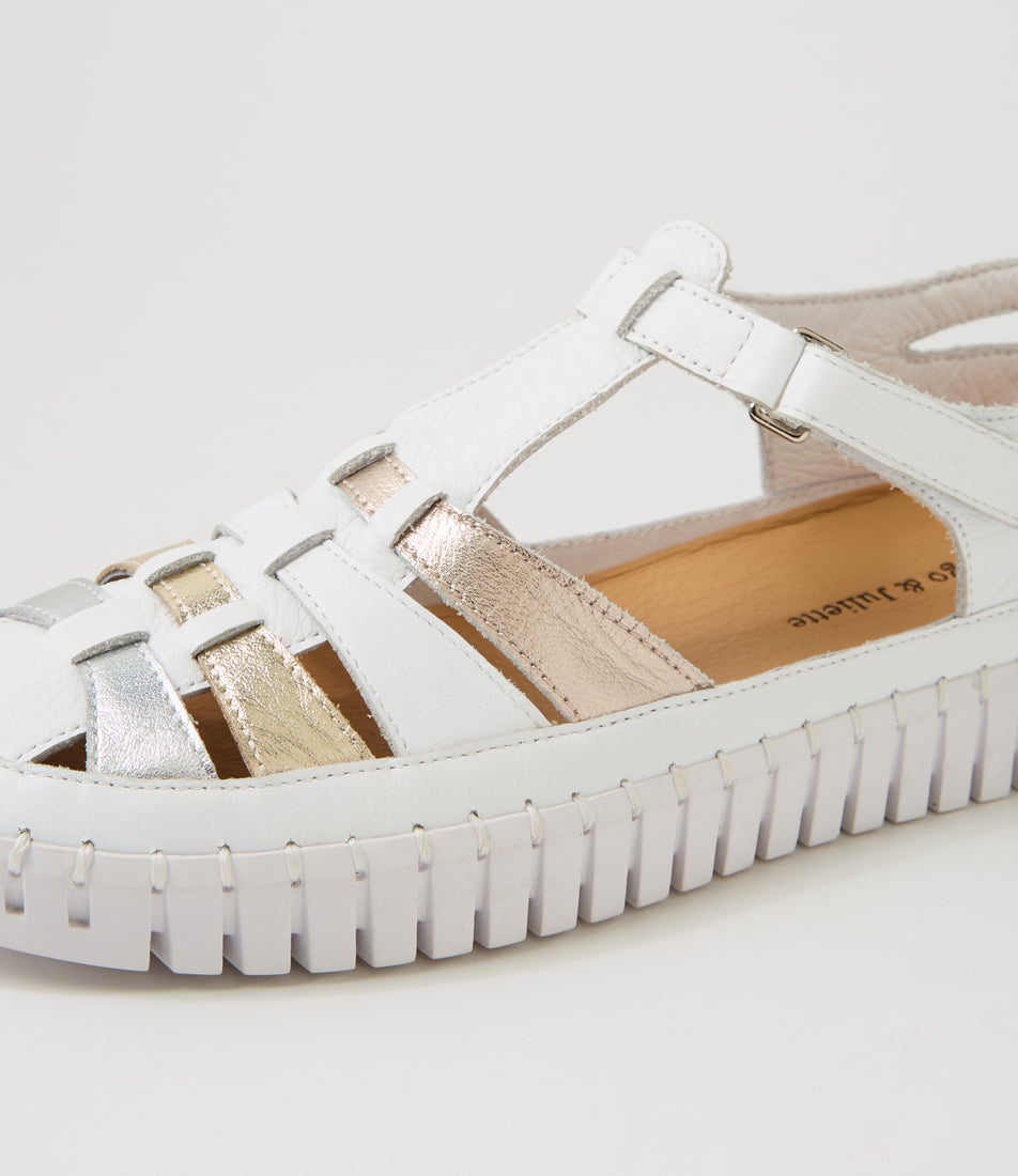 Heike White Metallic Leather Multi Flat Shoes