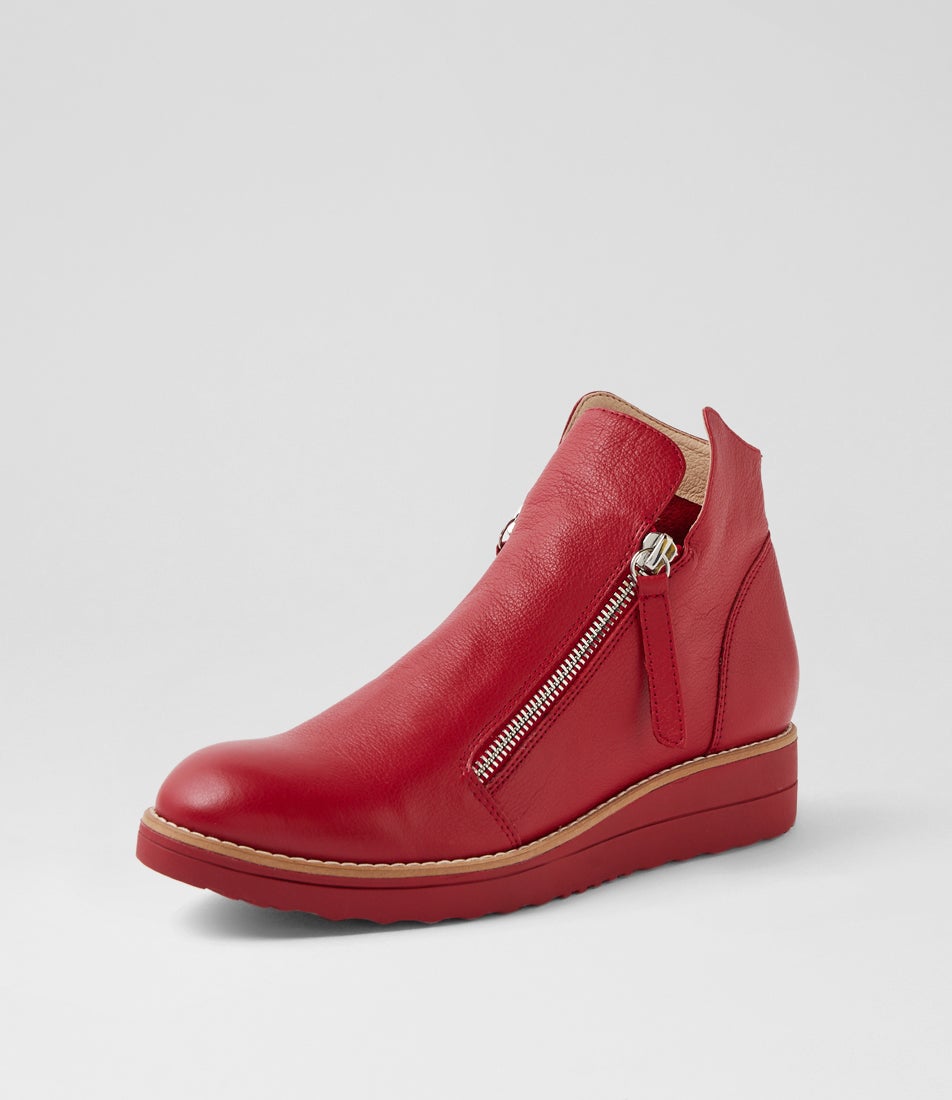 Ohmy Dark Red Leather Red Sole Ankle Boots