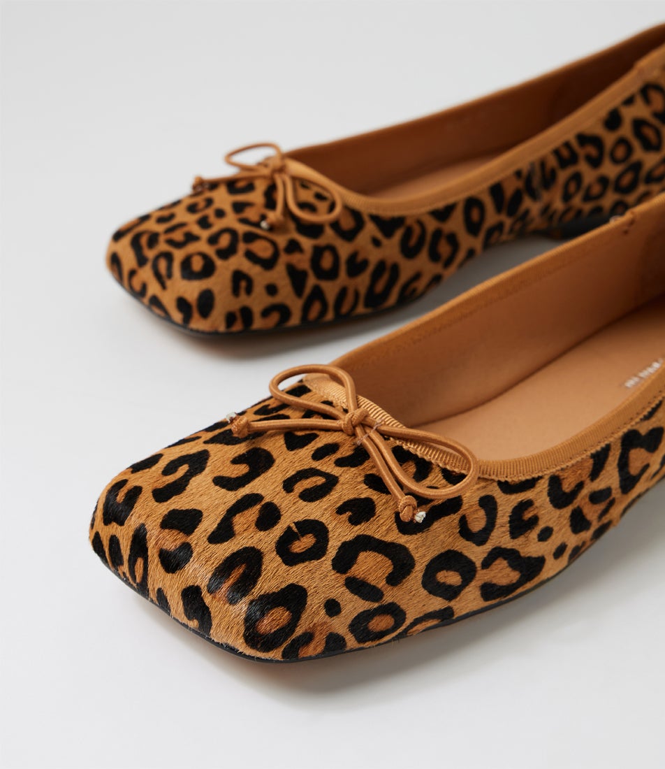 Affa Light Tan Leopard Leather Ballet Flats