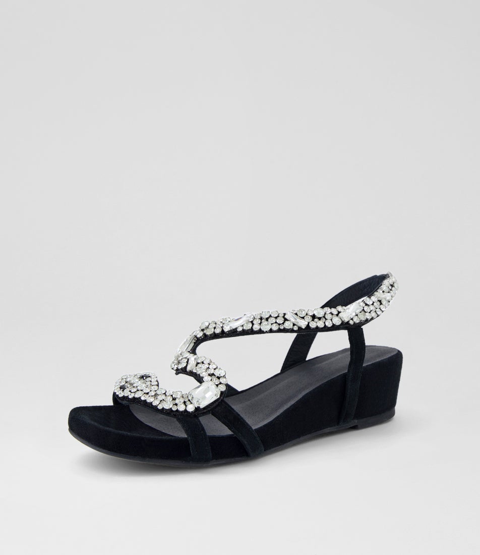 Winnona Black Silver Suede Sandals
