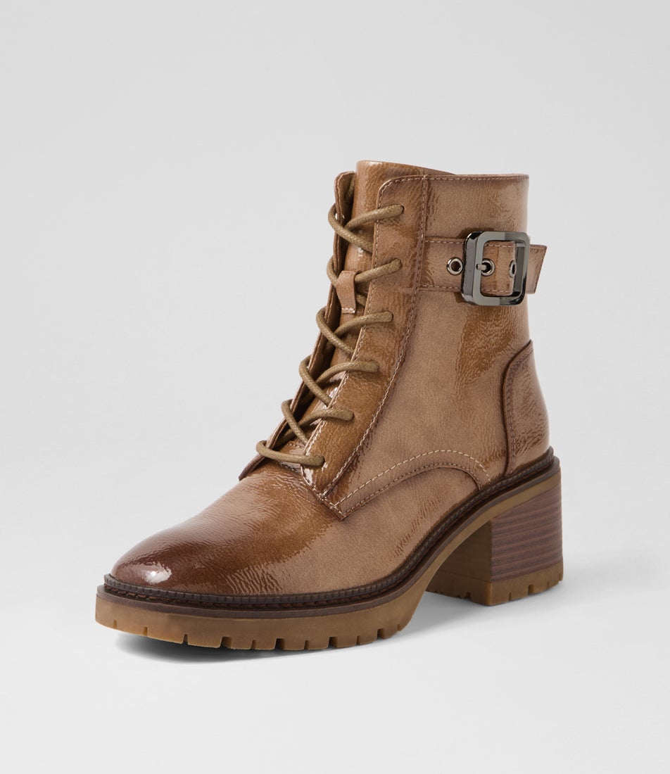 Nuttish Taupe Patent Pu Ankle Boots