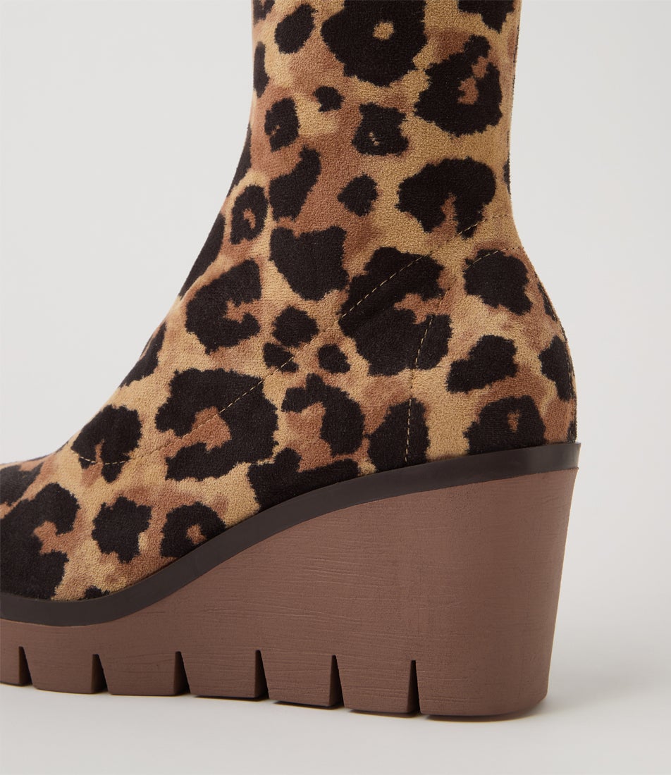 Neeka Vanilla Big Leopard Stretch Microsuede Knee High Boots