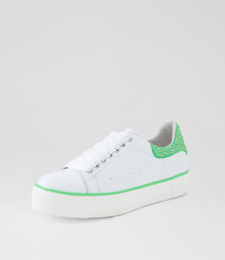 Fhay White Lime Leather Suede Sneakers
