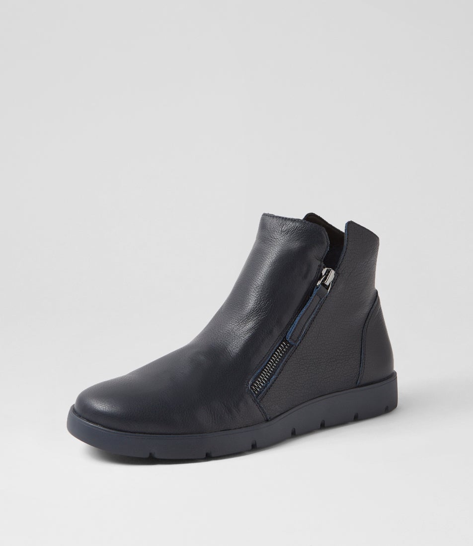 Mohme W Dark Navy Leather Ankle Boots