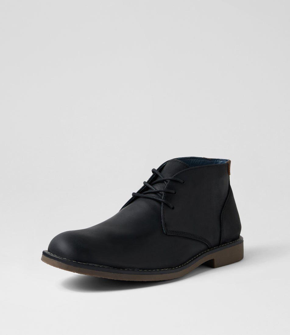 Terminal Black Oiled Leather Ankle Boots
