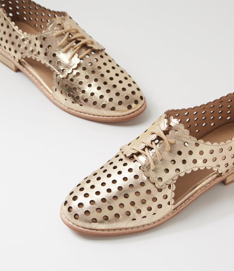 Adalina Old Gold Scratch Leather Lace Up Flats