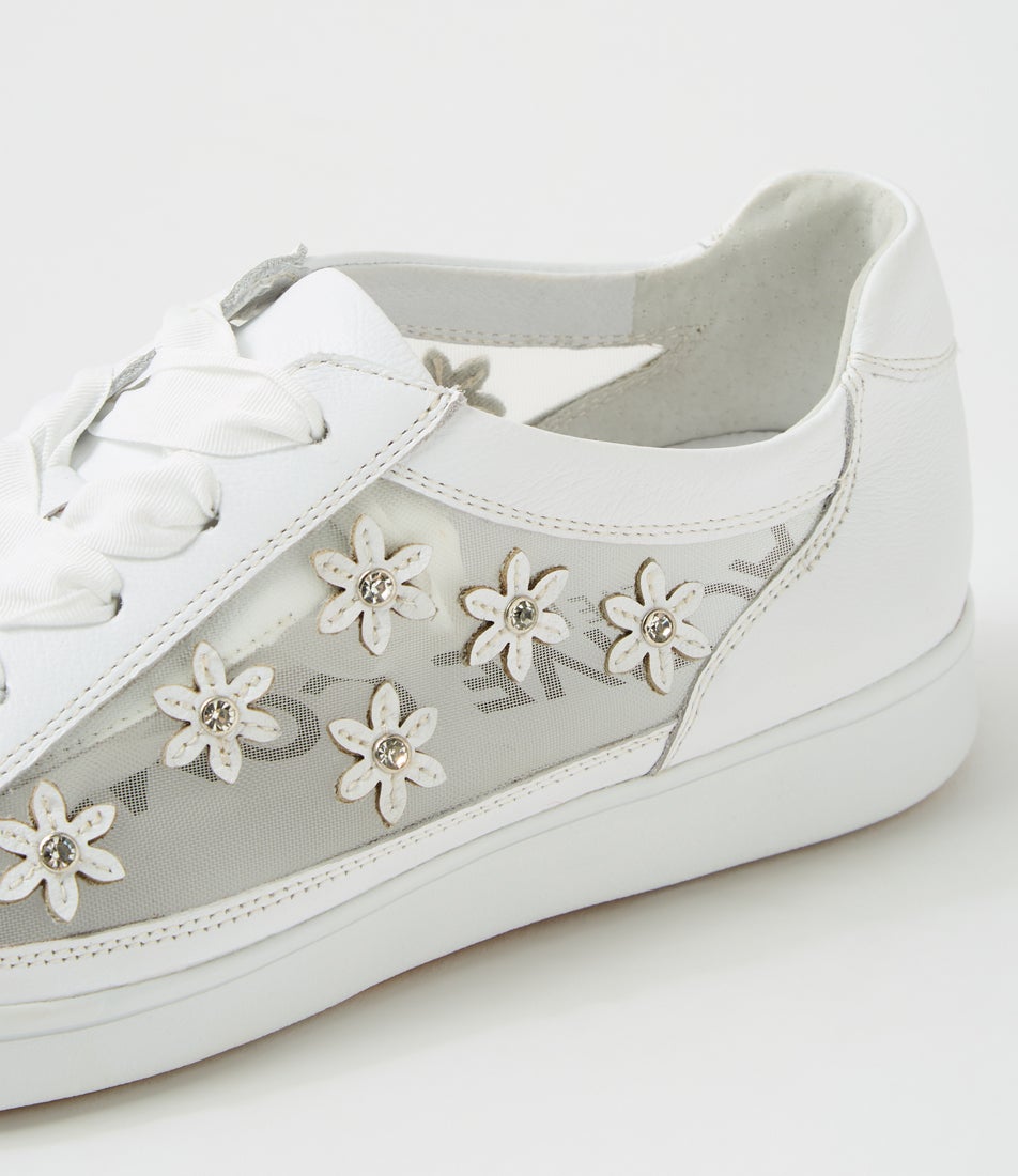 Desha Xw White Silver Jewels Leather Sneakers