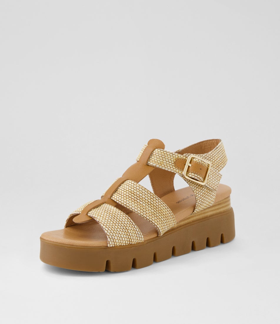 Rhodesy Coffee Dark Tan Synthetic Raffia Leather Sandals