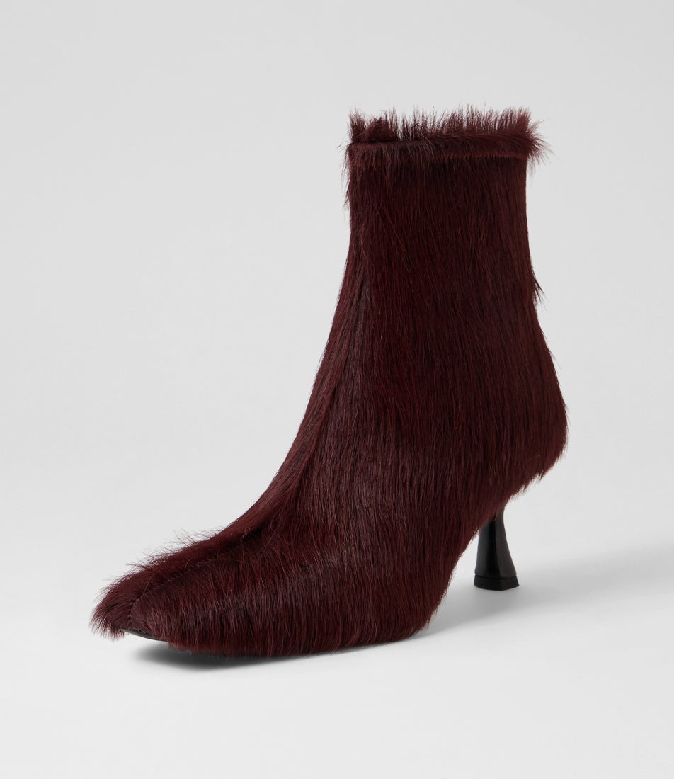 Luciole Burgundy Long Pony Ankle Boots