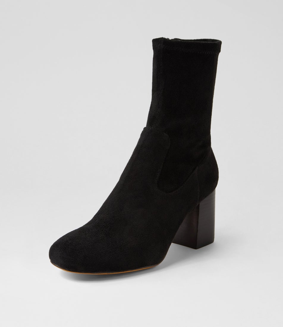 Shortee Black Stretch Microsuede Ankle Boots