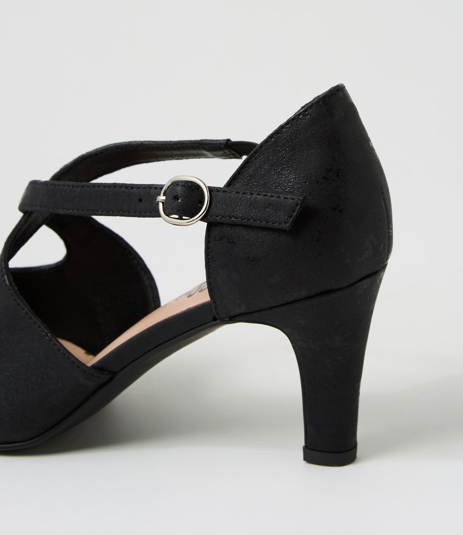 Irenna W Black Shimmer Fabric Heels