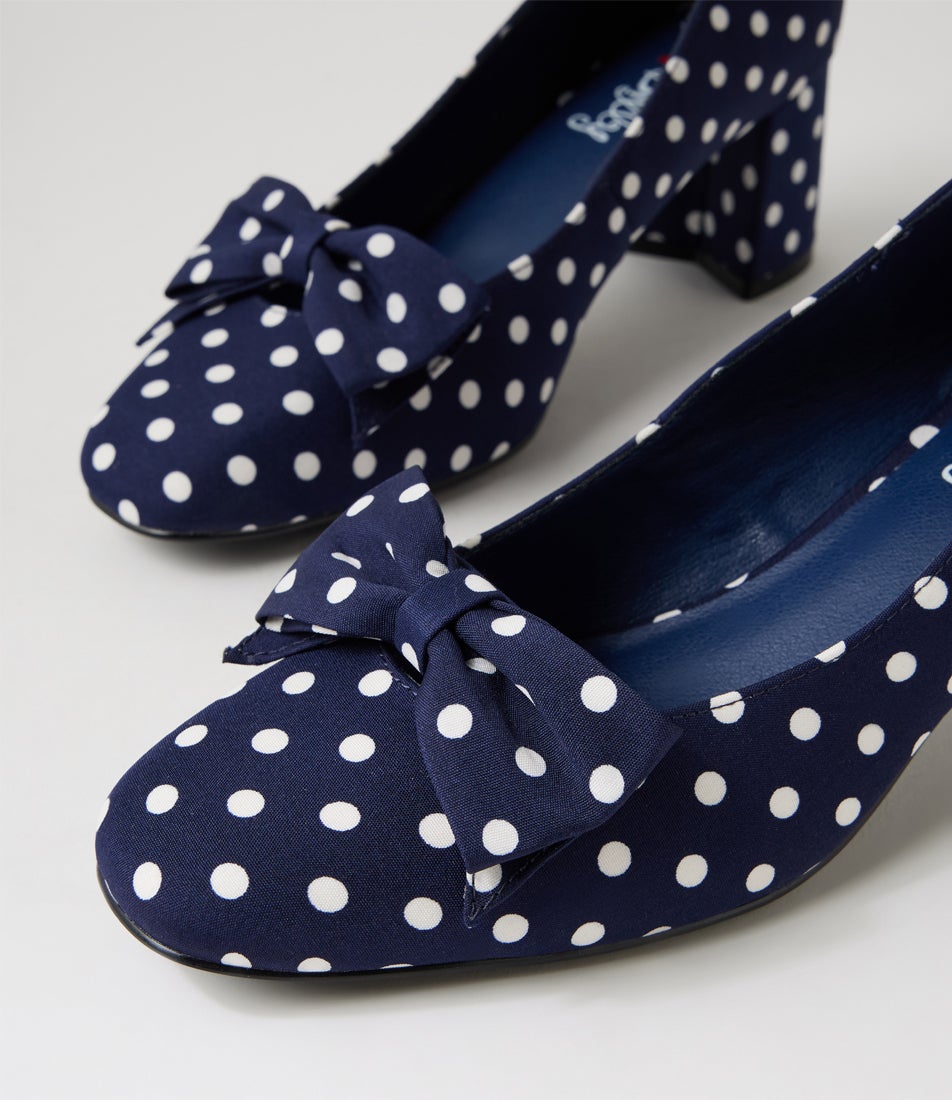 Elenel Navy Spot Fabric Heels