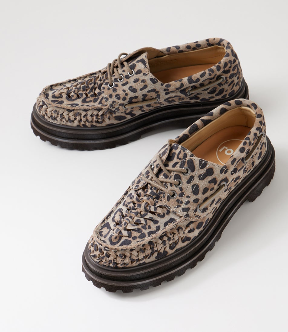 Boat Huarache Step Leopard Suede Lace Up Flats