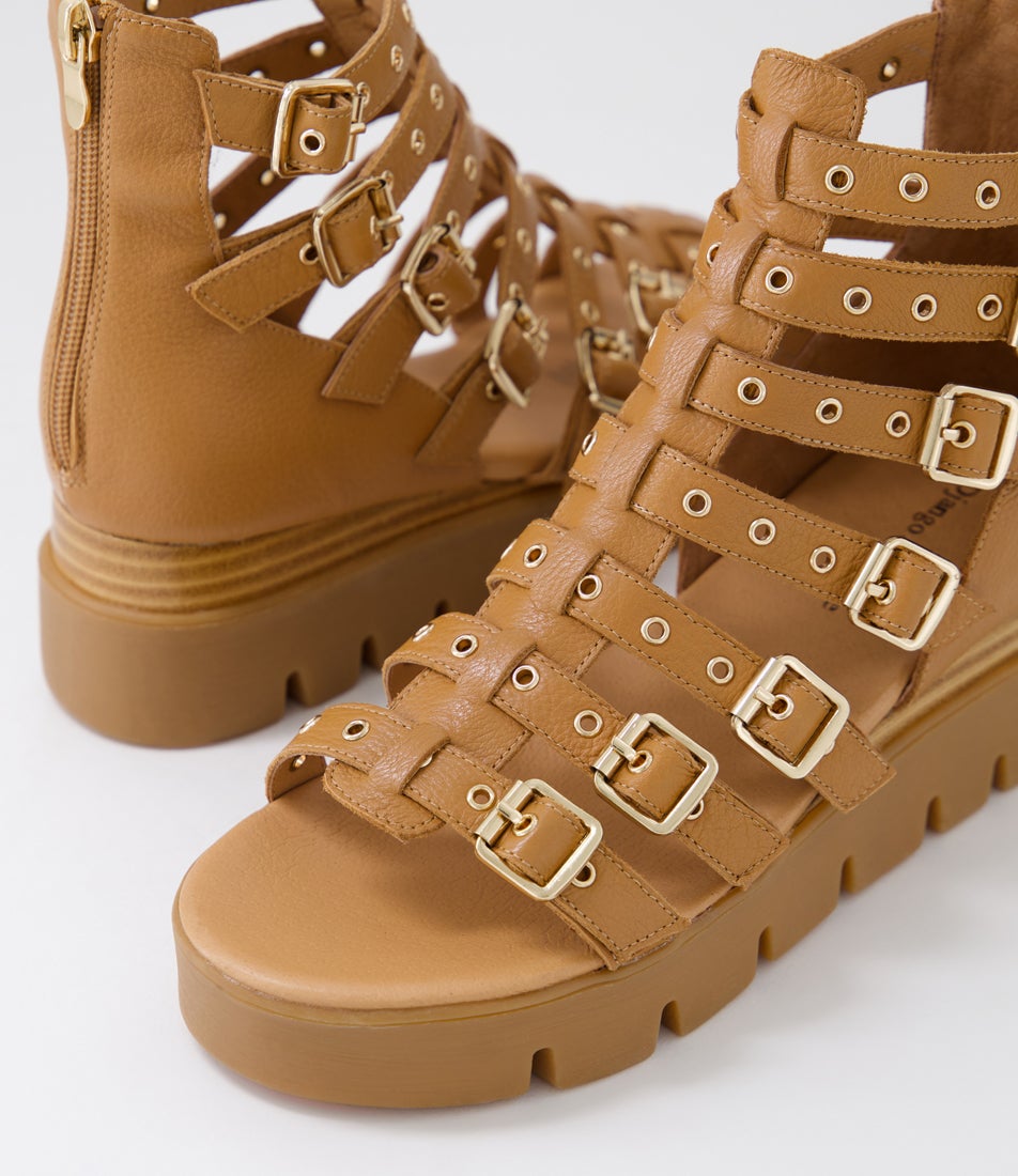 Roselle Dark Tan Toffee Leather Sandals