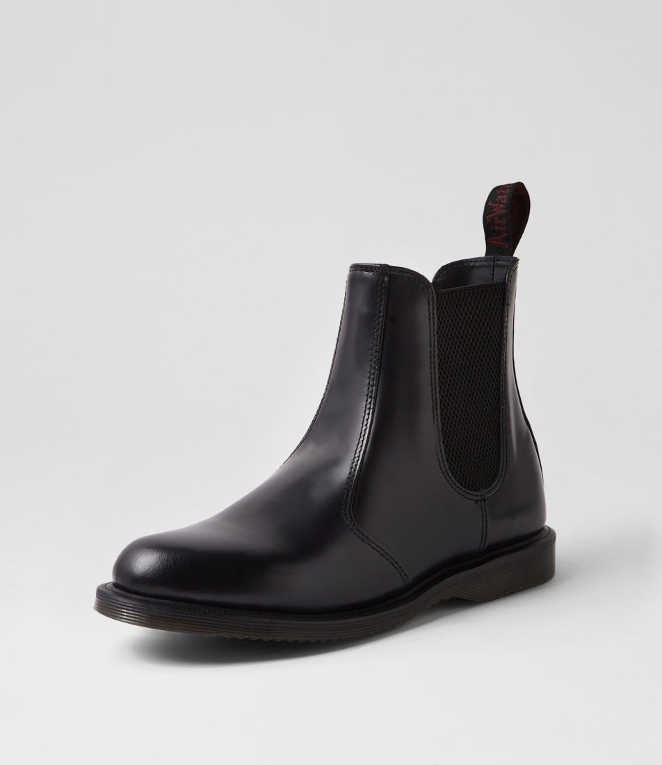 Flora Chelsea Black Polished Leather Boots