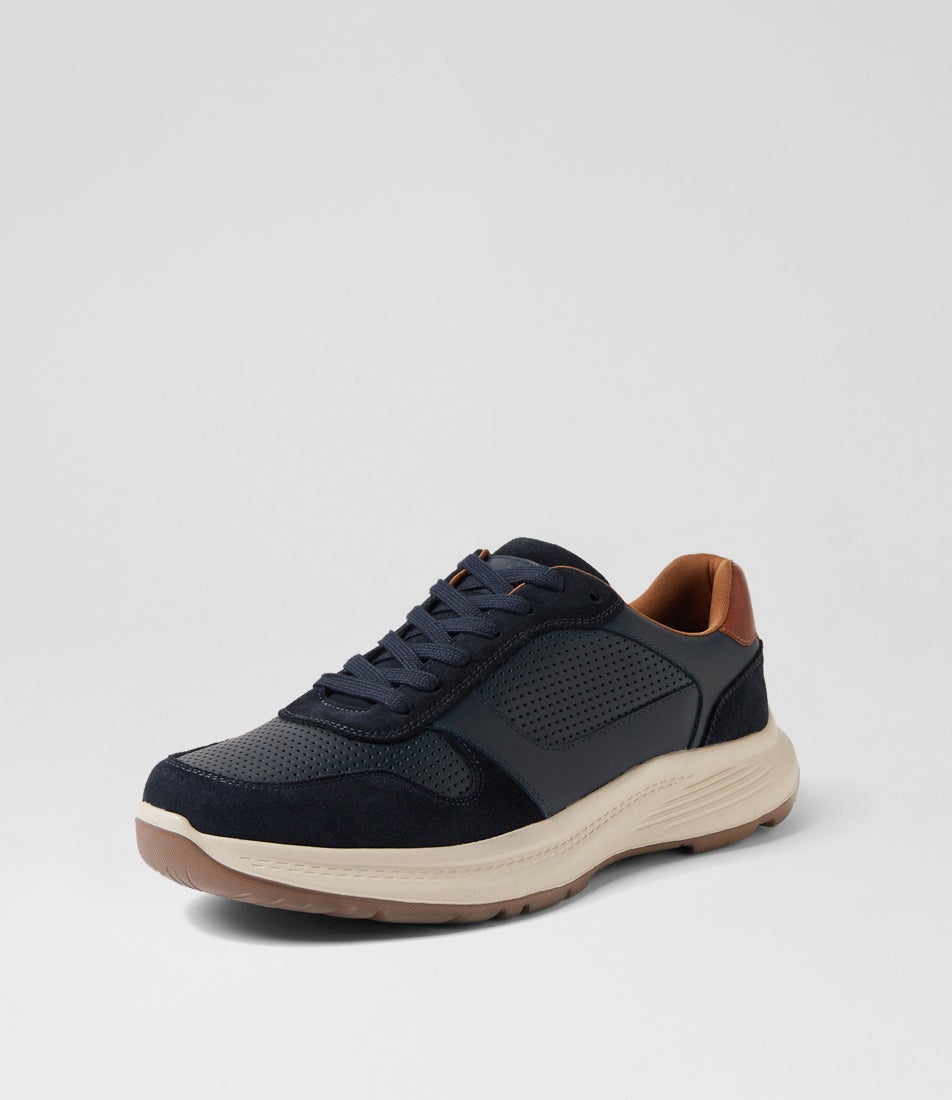 Grant Navy Pull Up Leather Lace Up Flats
