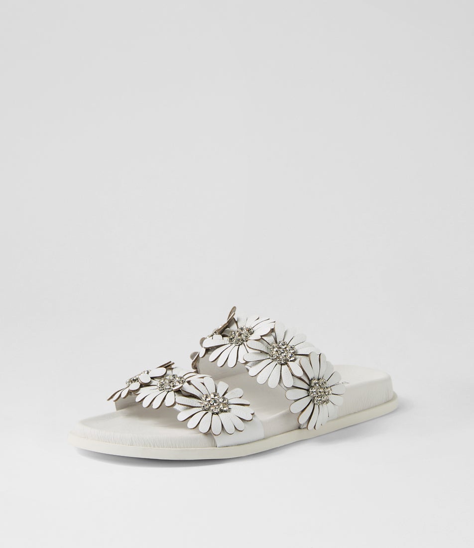Teanie White Leather Slides