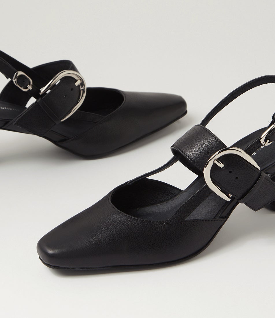 Crow Black Leather Heels