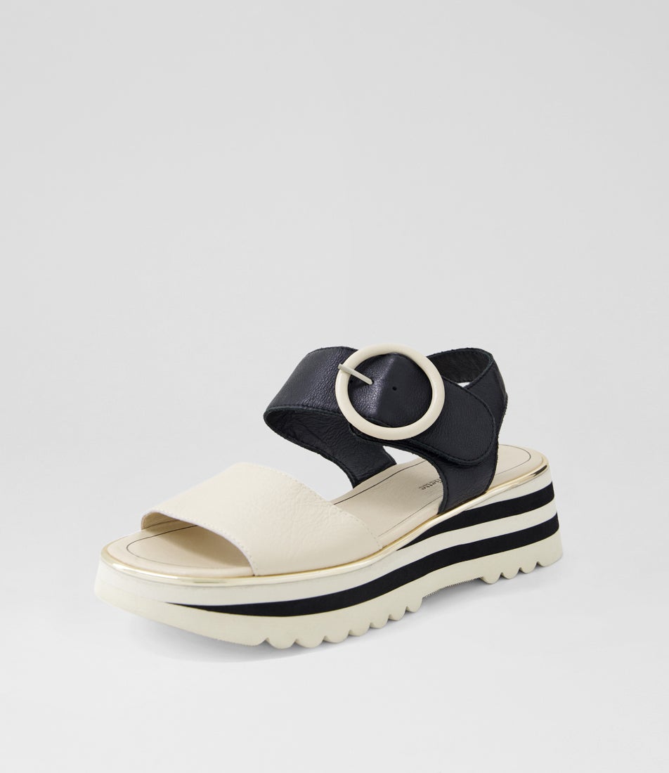 Harlows Milk Black Leather Sandals