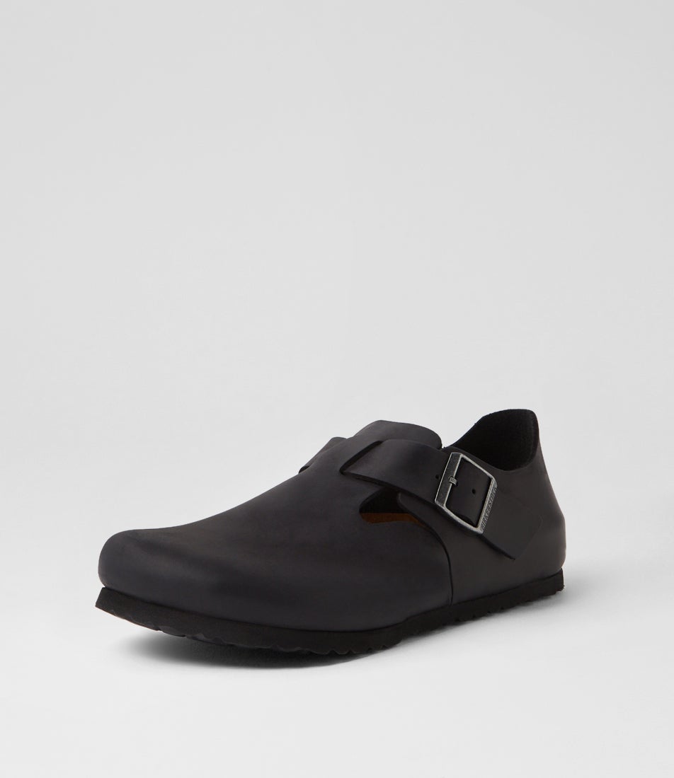 London Mens Black Oiled Leather Flat Shoes London Mens Black Oiled Leather Flat Shoes