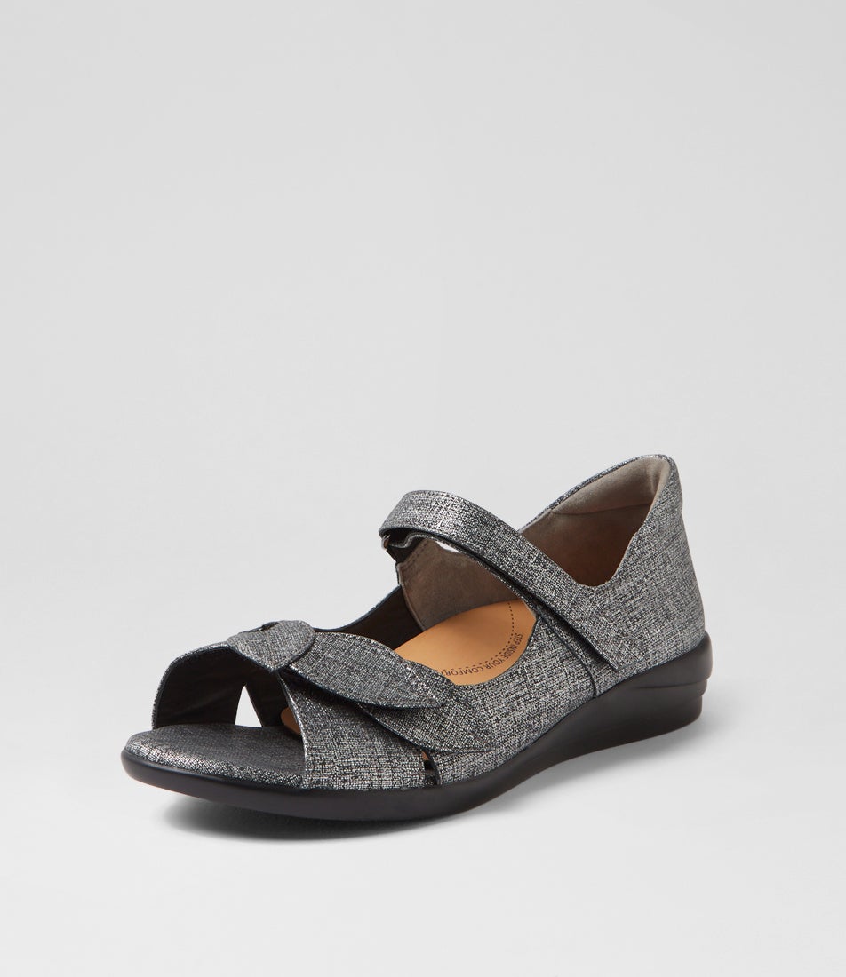 Disco W Black Pewter Print Leather Sandals