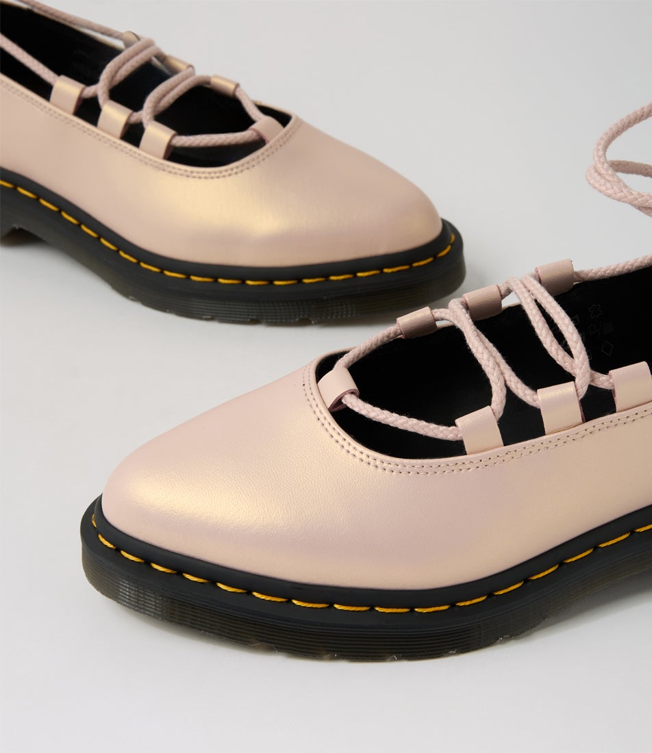 Elphie 2 Lace Up Powder Pink Gold Shift Leather Flat Shoes