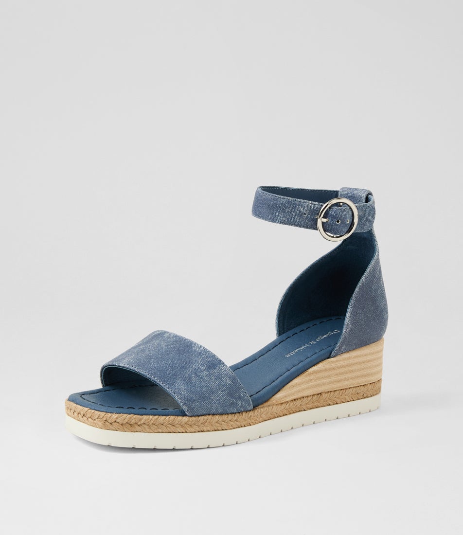 Idola Blue Distress Denim Leather Sandals