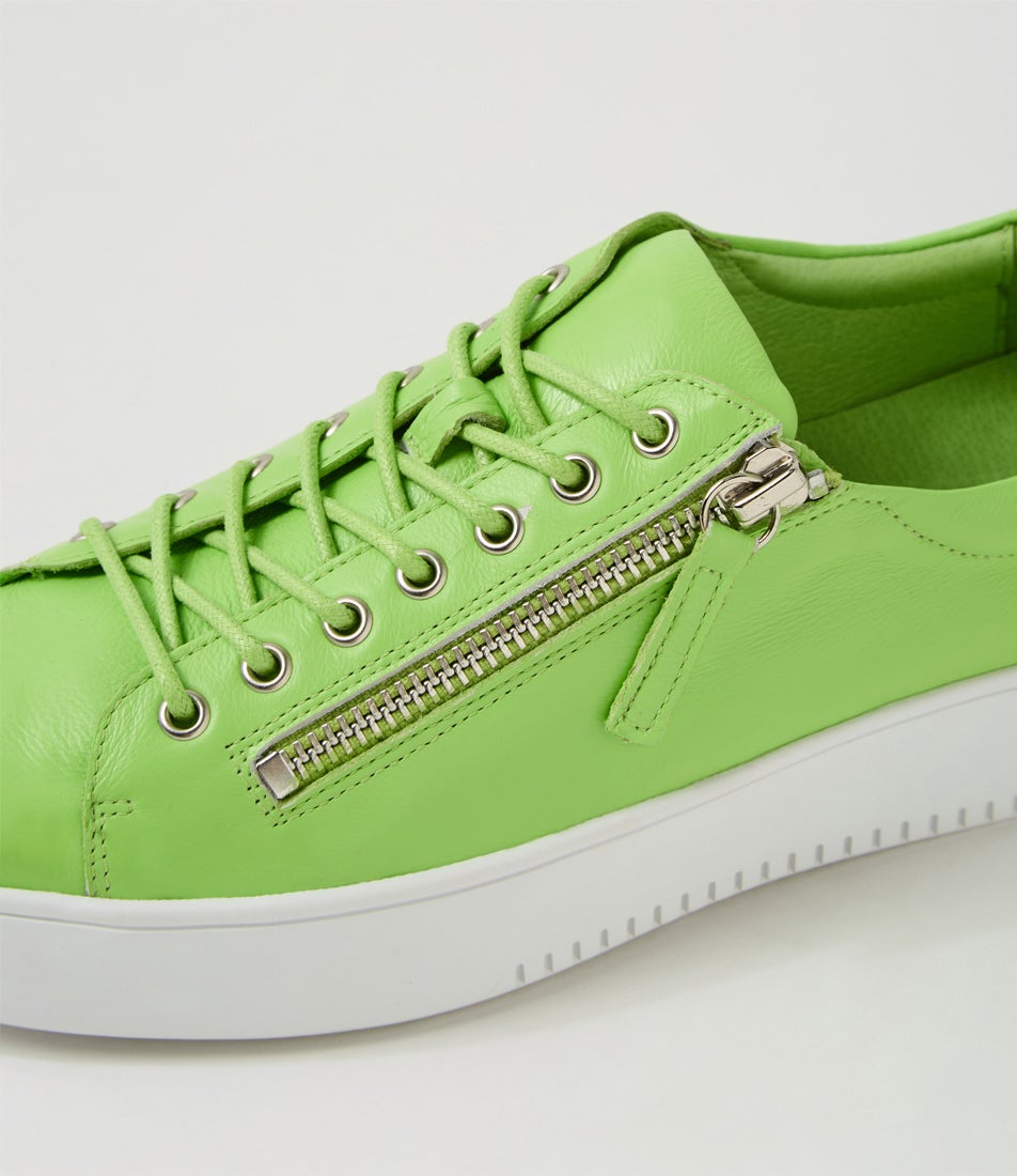 Laila Light Lime White Leather Sneakers