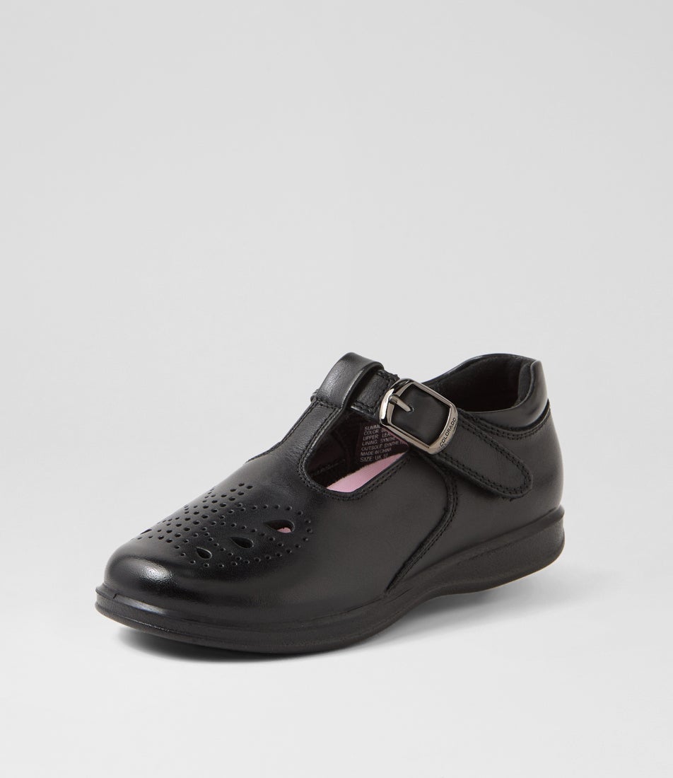 Hello Kitty Summer Junior E Black Leather Flat Shoes