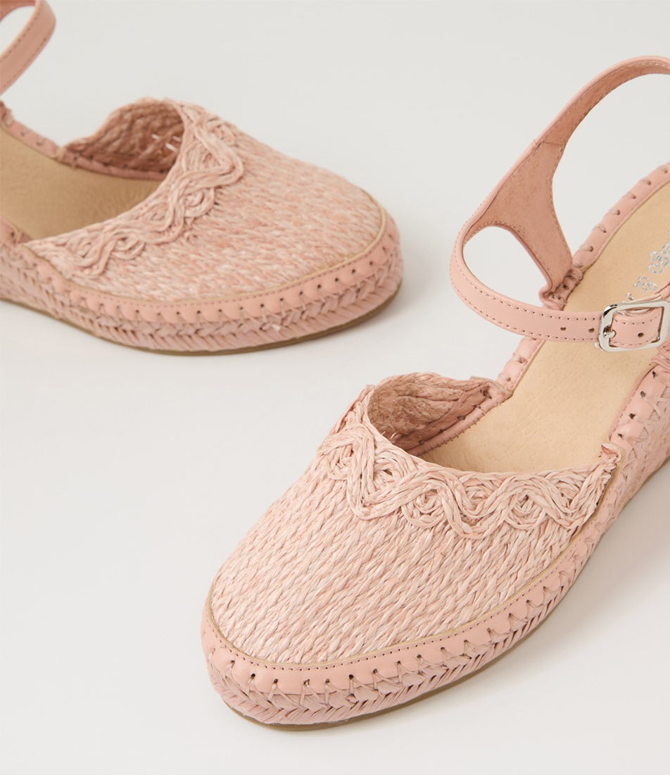 Flory Pale Pink Synthetic Raffia Leather Wedges