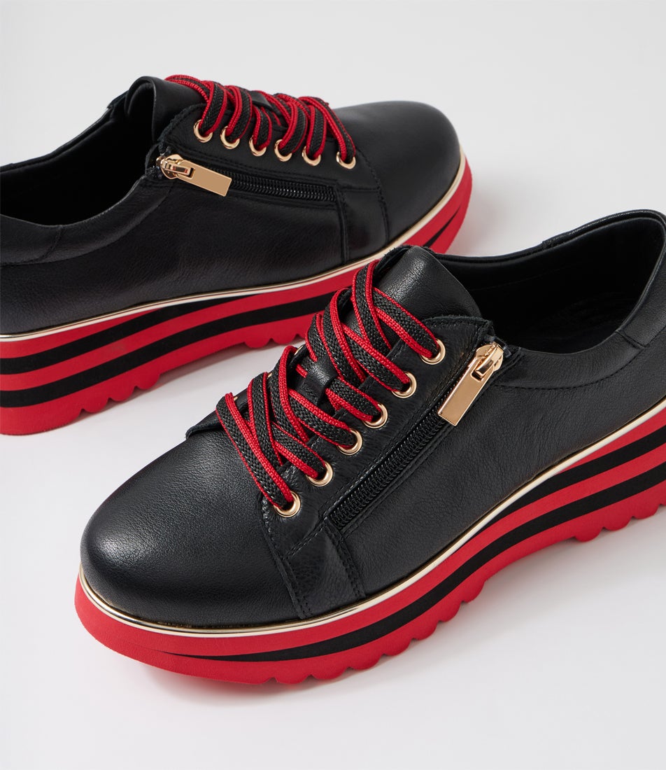 Eammes Dark Red Black Leather Lace Up Flats