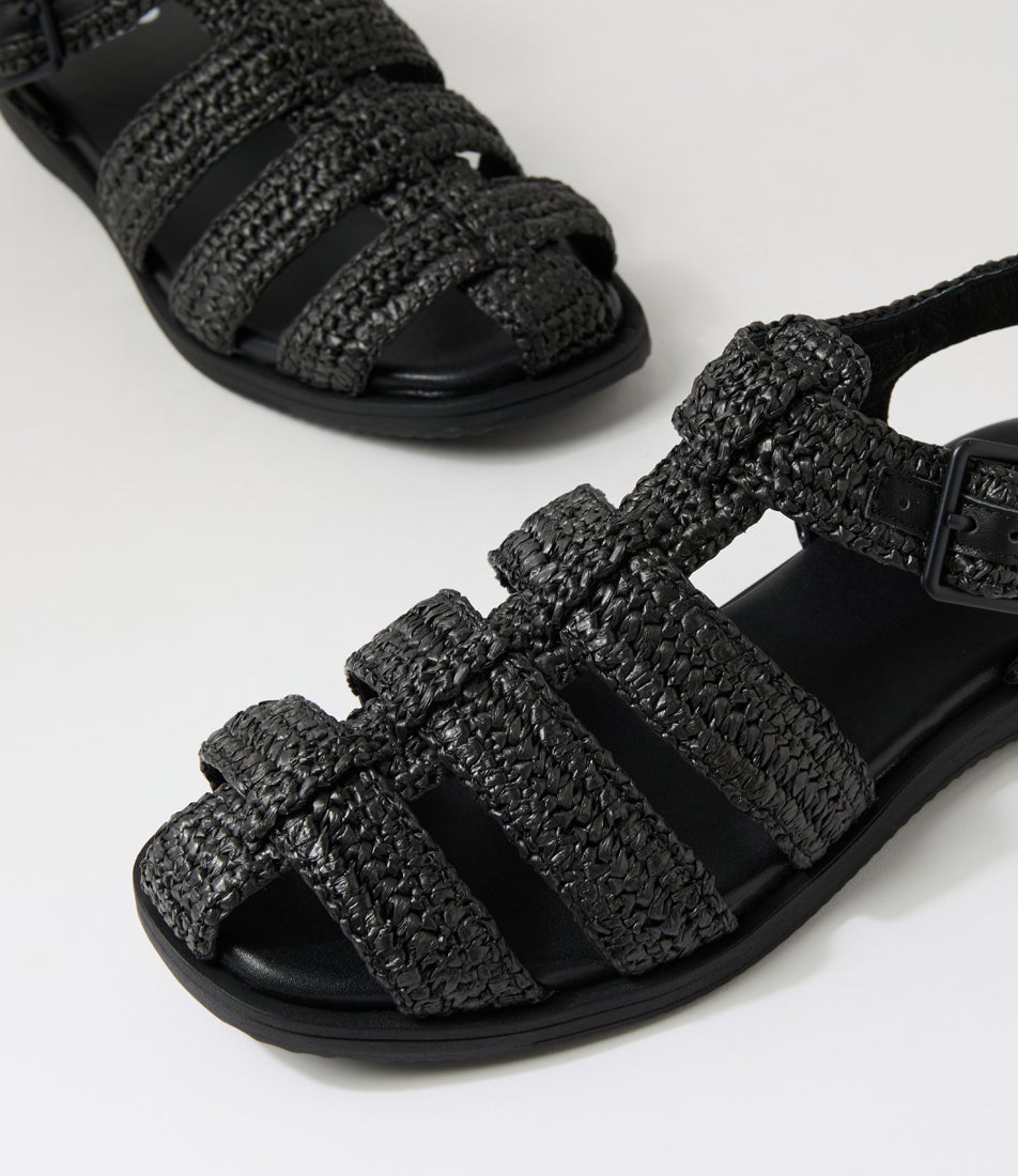 Sandal Fisherman Weave Black Raffia Sandals