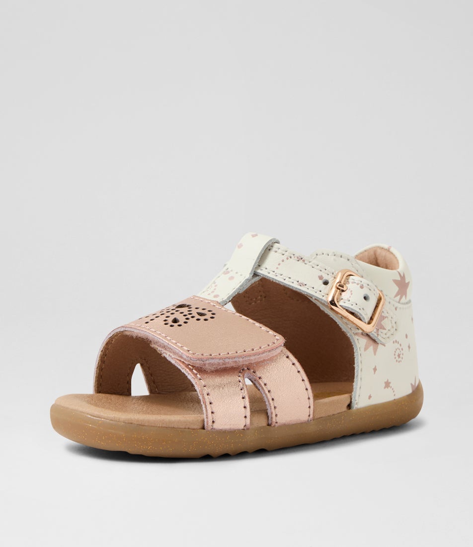 Su Haven Toddler White Rose Gold Leather Sandals