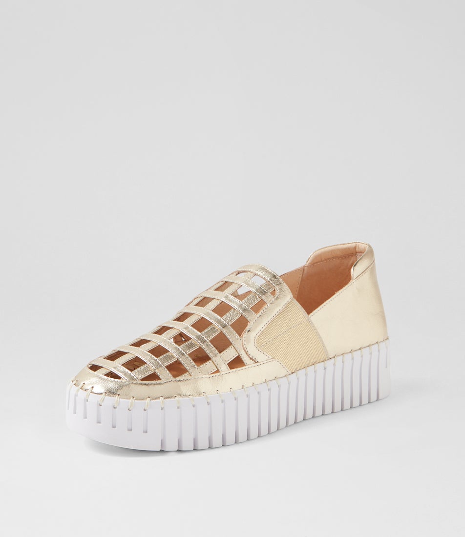 Blessa Pale Gold White Leather Sneakers