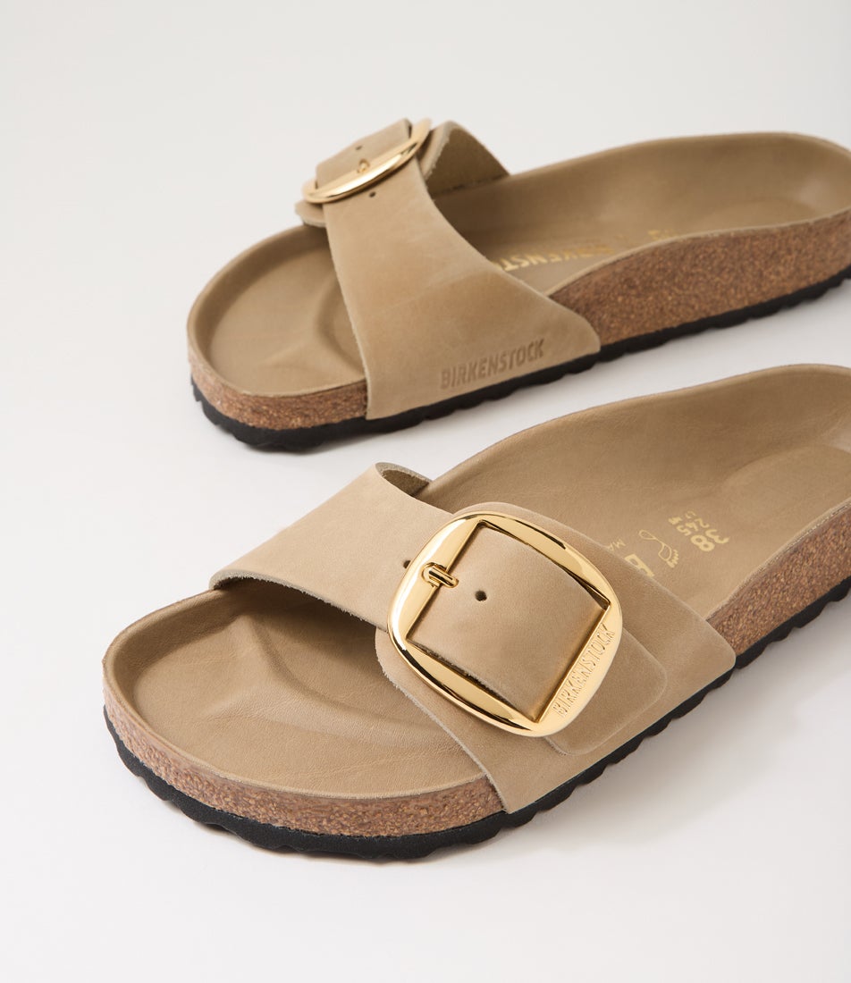 Madrid Big Buckle Tabacco Brown Oiled Leather Slides