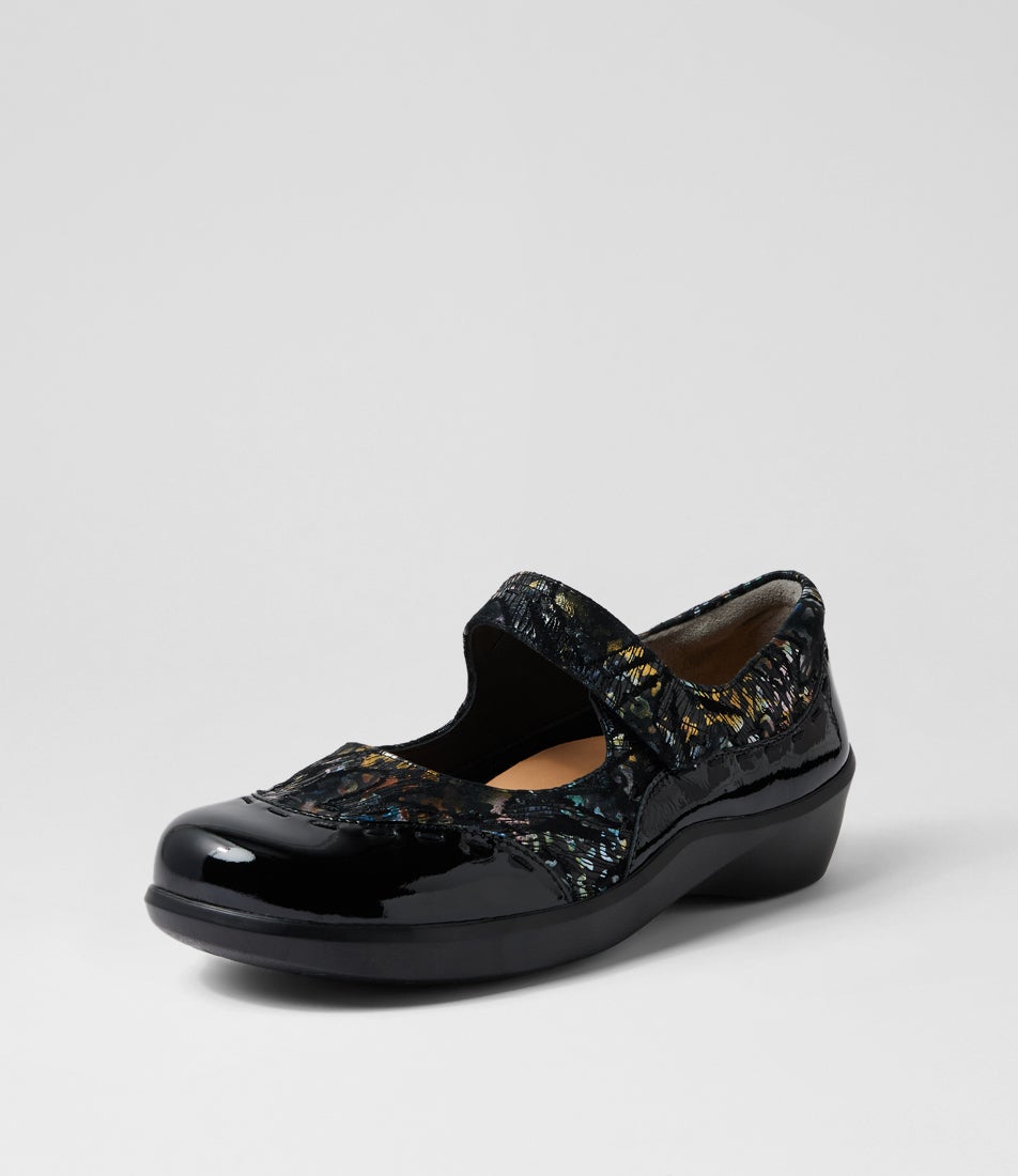 Gummibear Xw Black Bronze Leopard Patent Leather Flat Shoes
