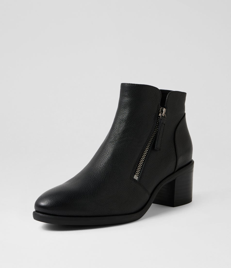 Esona Black Leather Ankle Boots