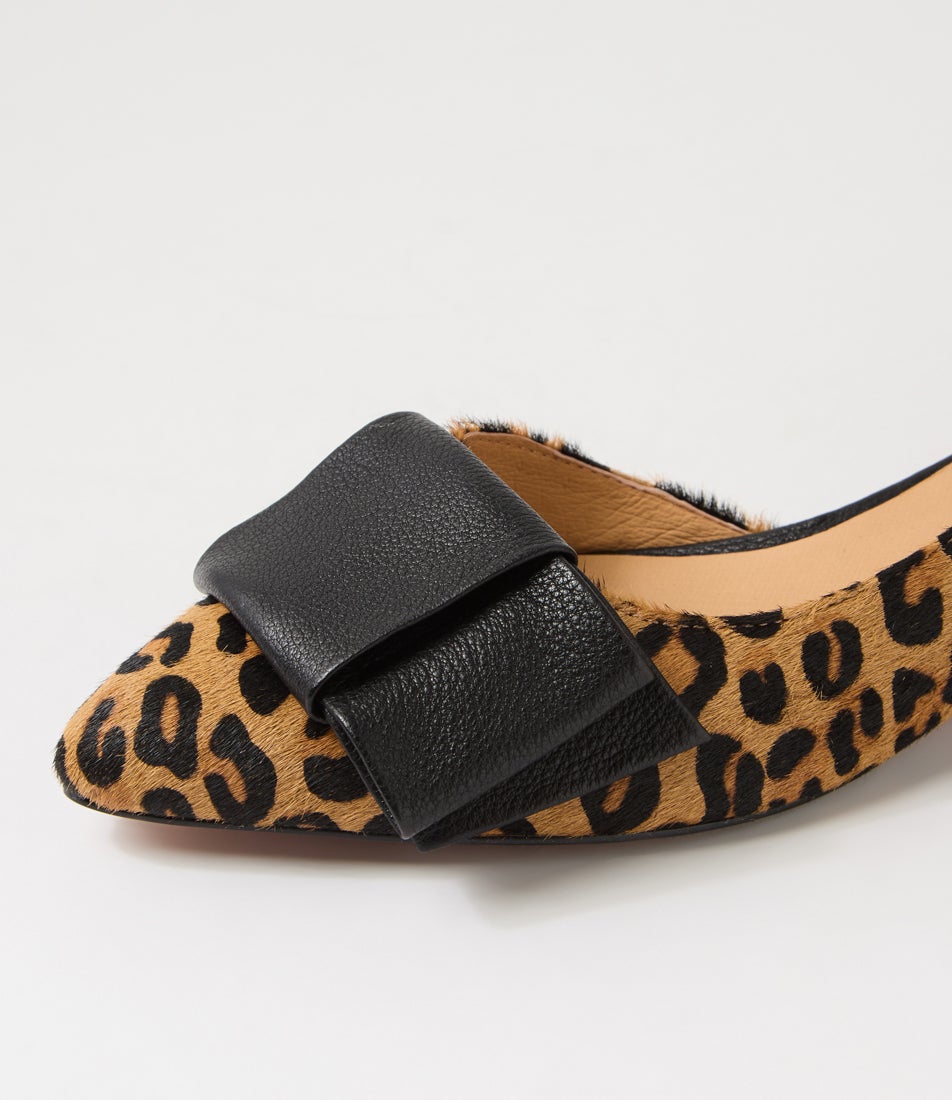 Etha Light Tan Leopard Black Pony Leather Ballet Flats
