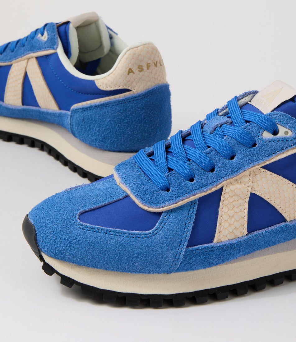 Gate Blue Grey Snake Gold Suede Nylon Sneakers