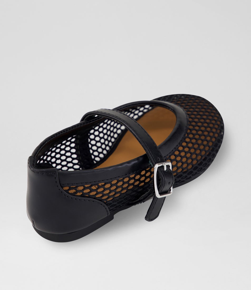 Evie Toddler Black Mesh Leather Flat Shoes