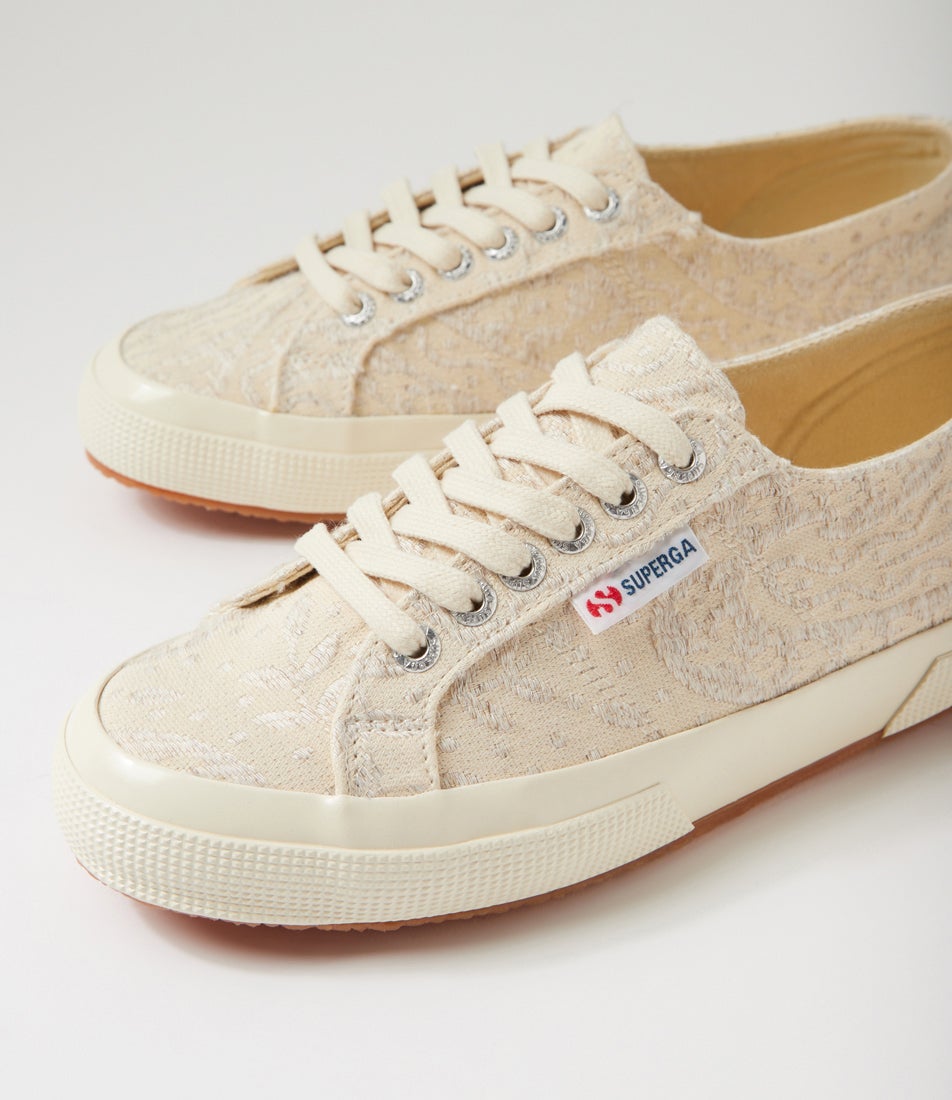2750 Paisley Embroidery Beige Dirty White Canvas Sneakers