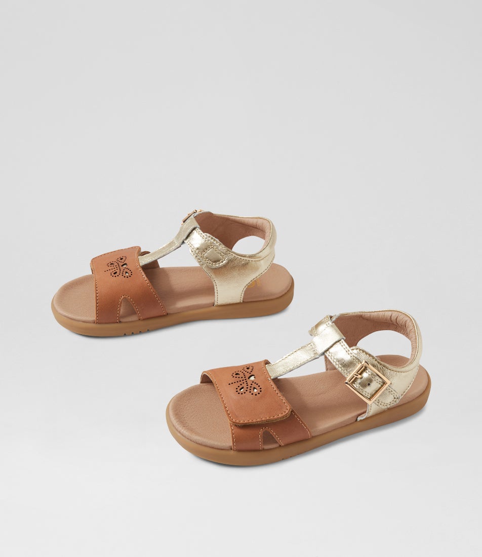 Kp Haven Junior Gold Caramel Leather Sandals