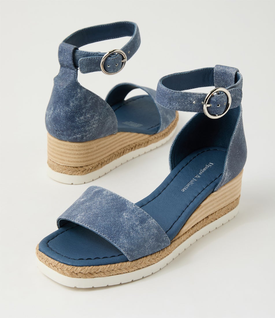 Idola Blue Distress Denim Leather Sandals