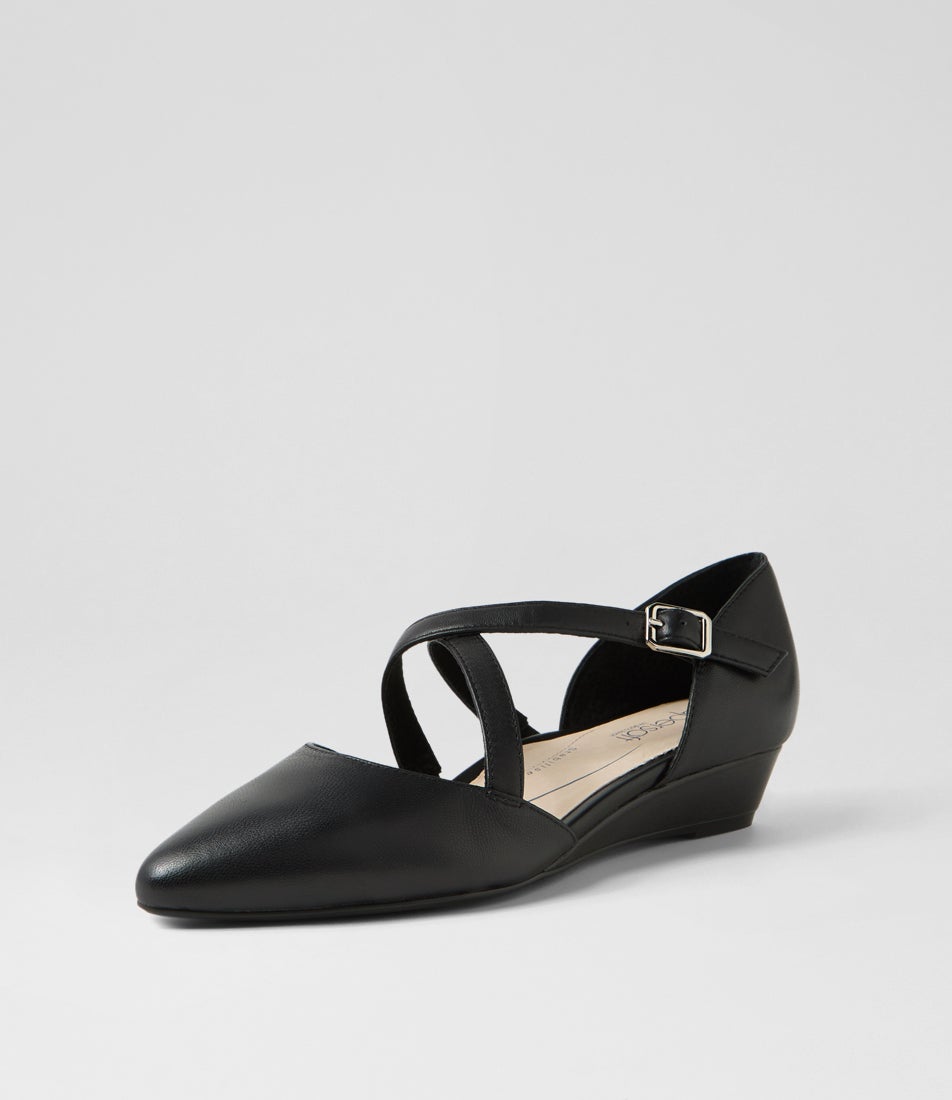 Elizia Black Leather Heels
