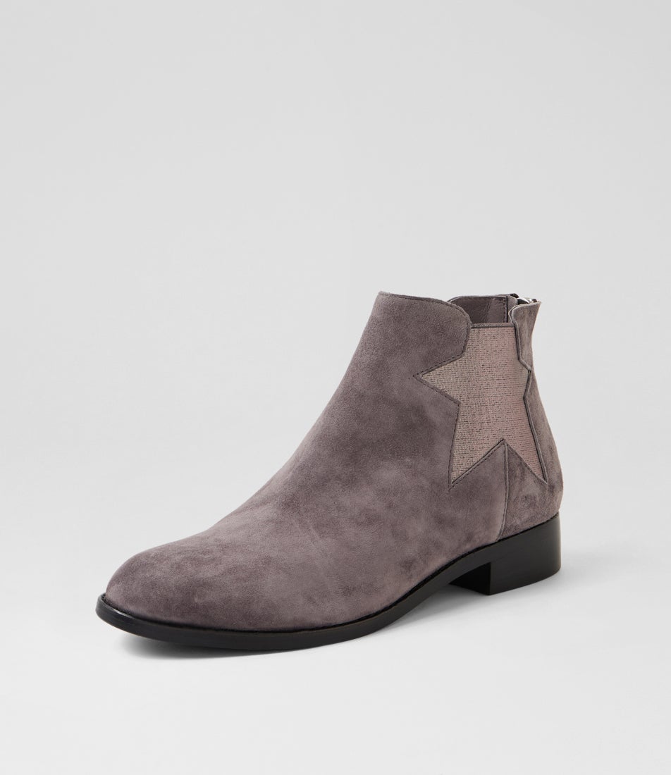 Nojis Charcoal Pewter Suede Elastic Chelsea Boots