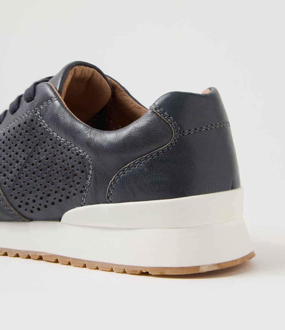 Intro Navy Shrunken Leather Sneakers